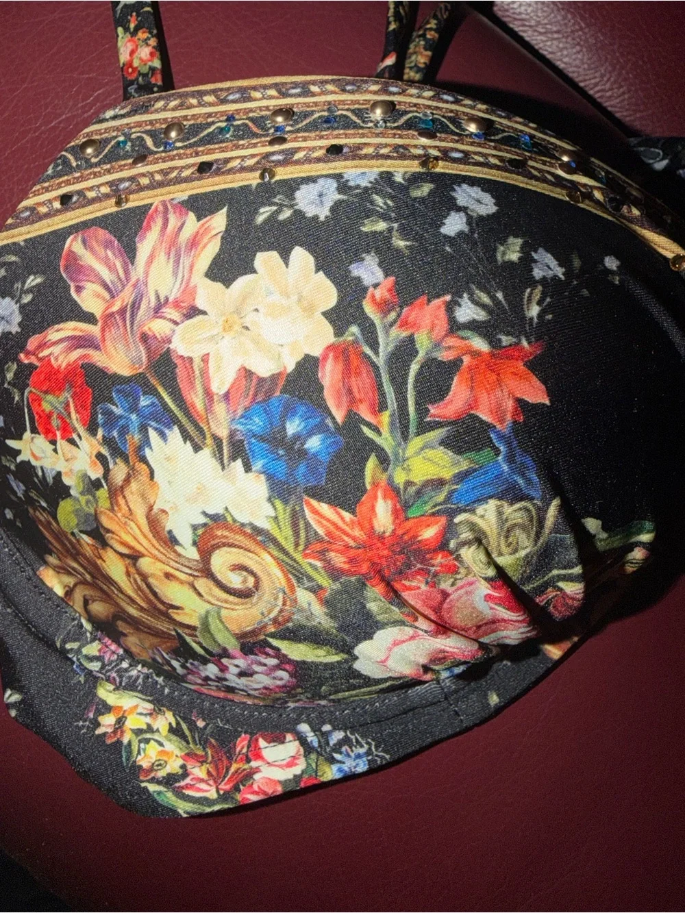 Camilla Floral Print Push-Up Bikini Top in Black with Multicolor Blooms - Picture 1 of 6